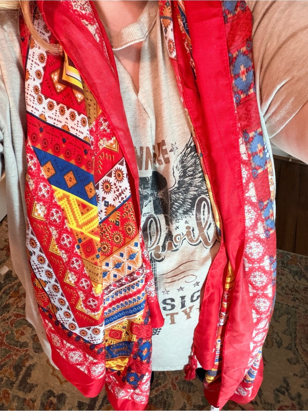 Vintage Red Patterned Scarf Top
